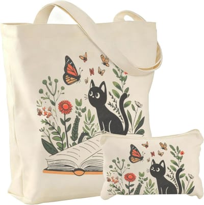 Stylische Tote Bag voor Dames - Schoenen, Schoudertas, Jute en Katoenen Tas met Vintage Print