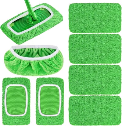 8 Stuks Dweilhoezen, Groene Droge Doekjes voor Vloeren, Herbruikbare Schoonmaakpads, Zachte Wasbare Platte Dweil, Wasbare Dweilhoes voor Harde Vloeren en Houten Vloeren
