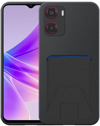 Geschikt voor Oppo A57 4G / A57s / A77 4G / A77s Telefoonhoesje met Verstelbare Leren Pasjeshouder - Flexible Back Cover Case Siliconen TPU with Adjustable Leather Cardslot - Zwart - Smartphonica geschikt voor Oppo A57 4G;Oppo A57s;Oppo A77;Oppo A77s