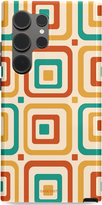 Casetastic hoesje geschikt voor Samsung Galaxy S24 Ultra - Dubbellaagse bescherming - Retro Vierkant verlangen - Fashion Case - Crème Terracotta Goud Turquoise