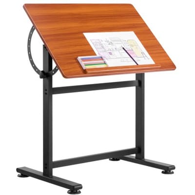 VEVOR Tekentafel Schildertafel Multifunctioneel bureau met kantelhoek van 0°–90°, draagbare kunstenaarstafel met zwart H-frame en bruin bureaublad, voor lezen, schrijven en knutselen