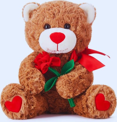 Schattige Teddybeer Knuffeldier Met Strik en Rozen - Zacht Pluche Speelgoed Voor Valentijnsdag - 27 Cm - Perfect Valentijnscadeau