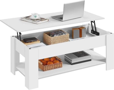 Verstelbare Salontafel met Verborgen Opbergruimte - Houten Woonkamertafel in Wit