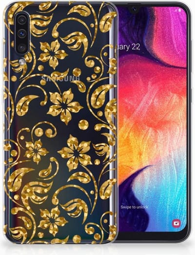 Samsung Galaxy A50 TPU Case Gouden Bloemen