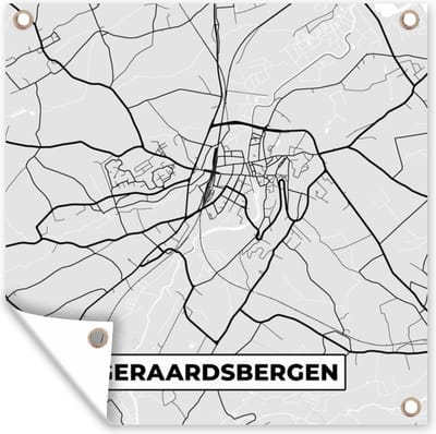 Tuin poster Stadskaart – Plattegrond – België – Zwart Wit – Geraardsbergen – Kaart - 200x200 cm - Tuindoek