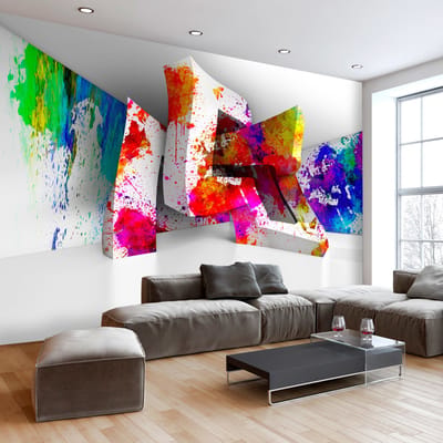 200cm X 140cm - Fotobehang - Kleurrijke 3 D vormen, premium print vliesbehang