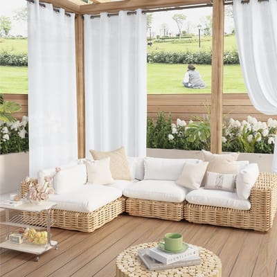 Semi-Translucide Buitengordijnen voor Terras, Witte Lichtfilterende Waterdichte Gordijnpanelen met Ogen voor Balkon/Tuin/Porche,132B x 213H cm (2 Panelen),Wit
