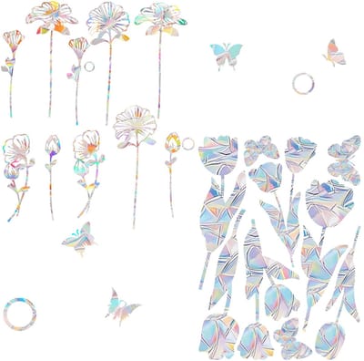 IMstore - Beautiful Solar Catch Stickers - Rainbow Film - Decoratieve vensterstickers - 3 Flower Patterns - Anti-collision bescherming - Geschikt v...