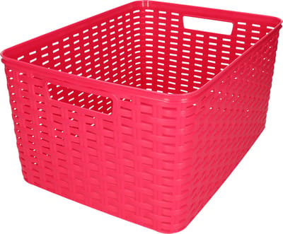 Plasticforte Opbergmand - Kastmand - rotan kunststof - fuchsia roze - 18 Liter - 29 x 39 x 20 cm