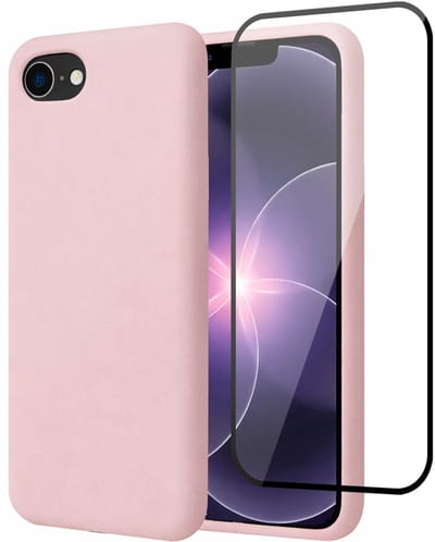 Hoesje geschikt voor iPhone 17e - Screenprotector Volledig Dekkend Glas - Mat Back Case Roze