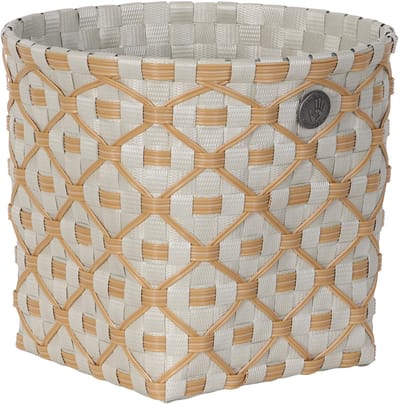 Handed By - Opbergmand - Opberger - Klein - Mand - Woonkamer - Kinderkamer - Badkamer - Decoratief - Ivy & Rose small - pale grey met ecru patroon