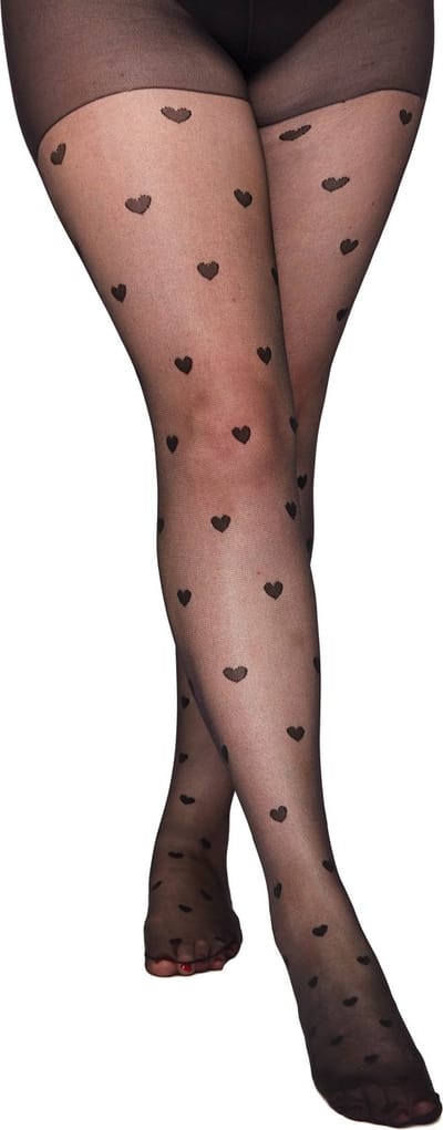 Panty grote maat 30 Denier hartjes zwart 44-46 Pamela Mann