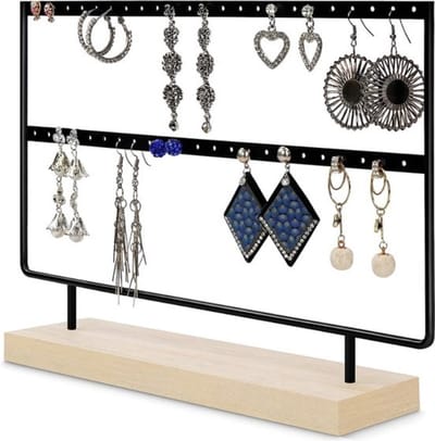 Scoby - Oorbellenrek - Sieraden Organizer - Display Stand - 27 x 22 x 7 CM - Zwart en Hout - Kerst Cadeau