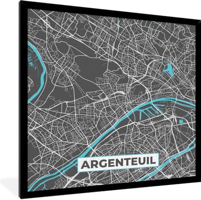 Fotolijst incl. Poster - Argenteuil - Frankrijk - Kaart - Stadskaart - Plattegrond - 40x40 cm - Posterlijst