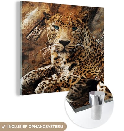 MuchoWow® Glasschilderij 50x50 cm - Schilderij acrylglas - Luipaard - Dieren - Wild - Foto op glas - Schilderijen