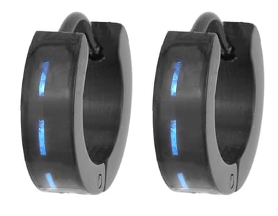 Traveller Oorringen - Heren - Edelstaal - Zwart - Carbon blauw - Ringen ø 10 mm - 181178