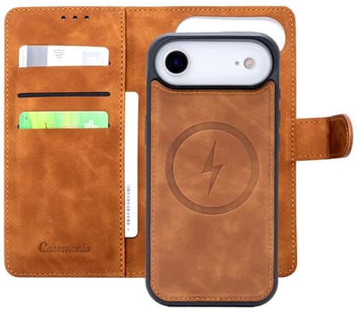 CaseMania Bookcase hoesje geschikt voor iPhone 17 Air - Effen Cognac - Kunstleer - 2-in-1 Magnetisch Uitneembaar Design - Compatible met MagSafe