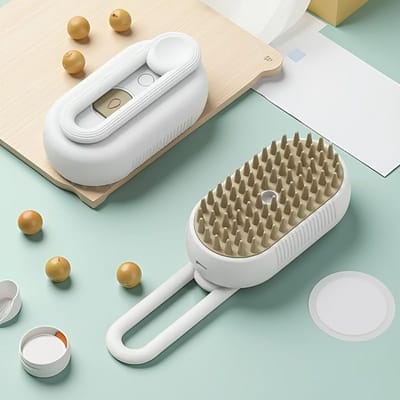 Stoomborstel voor huisdieren - 2-in-1 huisdierborstel voor katten en honden - Geschikt voor nat en droog gebruik - Draadloos ontwerp - Handig voor thuis of op reis - Wit