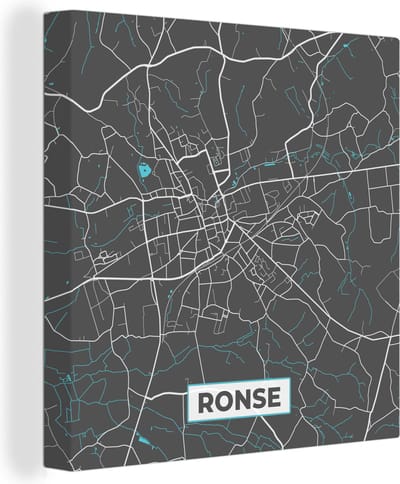 Canvas Schilderij België – Ronse – Stadskaart – Kaart – Blauw – Plattegrond - 20x20 cm - Wanddecoratie