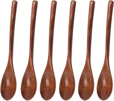 Set van 6 houten lepel met lange handgreep, ideaal voor koken, soep en bakken, gemakkelijk schoon te maken en duurzaam