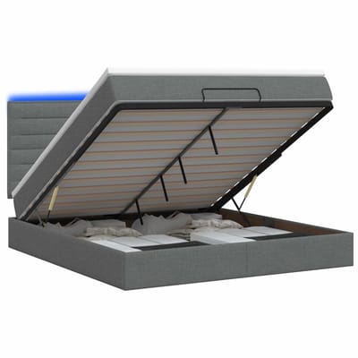 vidaXL - Ottomaanse - Bed - met - Matras - en - LED - Donkergrijs - 160 - x - 200 - cm - Stof