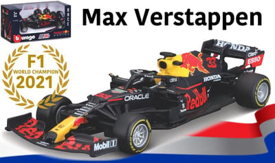 Bburago Red Bull Racing RB16B - #33 Max Verstappen - Formule 1 2021 - Donker blauw/rood/geel kleurstelling - schaalmodel - modelauto - schaal 1:43