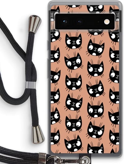 Case Company® - Hoesje met koord geschikt voor Google Pixel 6 hoesje met Koord - Kat - Telefoonhoesje met Zwart Koord - Bescherming aan alle Kanten en Over de Schermrand