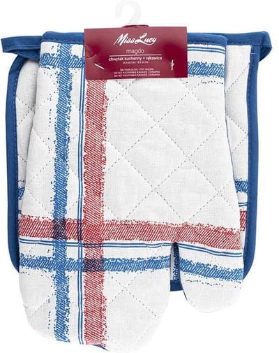 Miss Lucy Magdo set van 2 ovenwanten - Ovenhandschoenen - Pan lap - Keuken textiel - Keukenhandschoen - Wit/Blauw