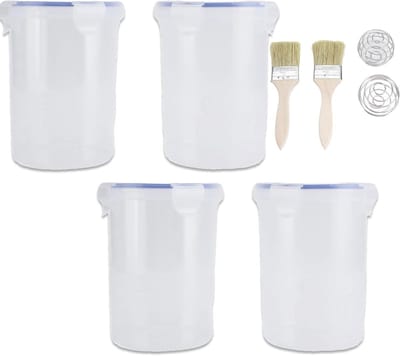 Airtight Transparante Verfopslagbeker 1000ml met Mengbol en Verfkwasten voor Restverf, 4 Containers en 4 Brushes voor Efficiënt Schilderen en Opslaan
