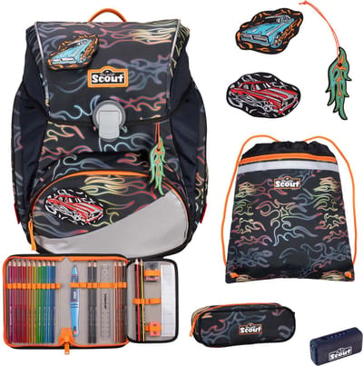 Scout Schooltas Safety Light Alpha Set 4-delig Flames Donkergrijs