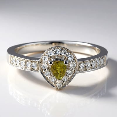 Cavill - Zilveren Damesring Platina Geplatineerd - 0,16 ct Peervormige Koper Toermalijn & 22 Zirkonia's - Elegante Stijl