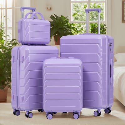 OKWISH Kofferset Veelzijdig – 14 19 24 28 Inch – ABS – Blauw Paars – Reissysteem Met Cijferslot – Met Toilettas