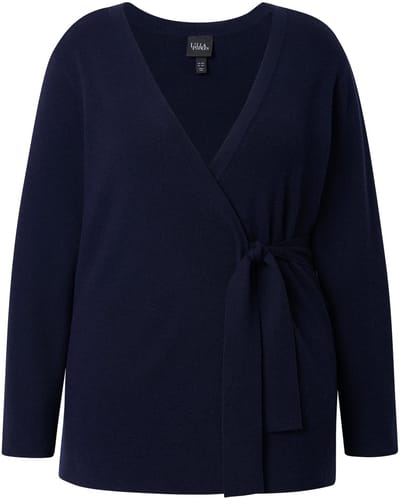 Ulla Popken - Dames - Vest sluiting met strikbandje V-hals lange mouwen - Marine - Maat 46+