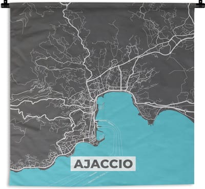 Wandkleed - Wanddoek - Ajaccio - Frankrijk - Stadskaart - Kaart - Plattegrond - Corsica - 180x180 cm - Wandtapijt