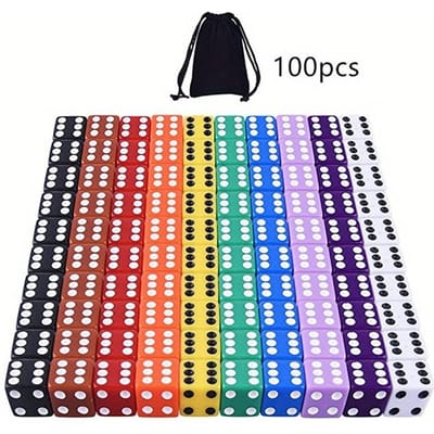 Une Collection de 10 Pièces 50 Pièces et 100 Pièces Dés Acryliques 062 Pouce Dés de Jeu Jeu de Mathématiques 10 Couleurs Pochette de Rangement en Velours Gratuite