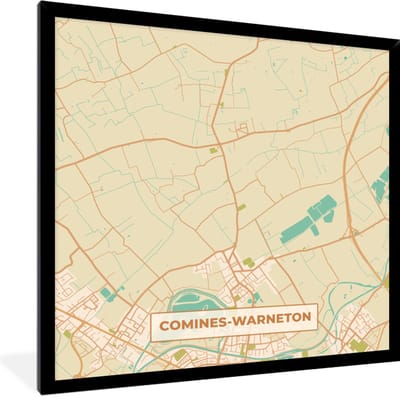 Fotolijst incl. Poster - Kaart - Stadskaart - Plattegrond - Comines-Warneton - Vintage - 40x40 cm - Posterlijst