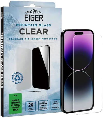Eiger Mountain Glass Screen Protector Geschikt voor iPhone 15 Plus / 15 Pro Max | 9H Tempered Glass | Case Friendly | Ultra Dun | Glasplaatje