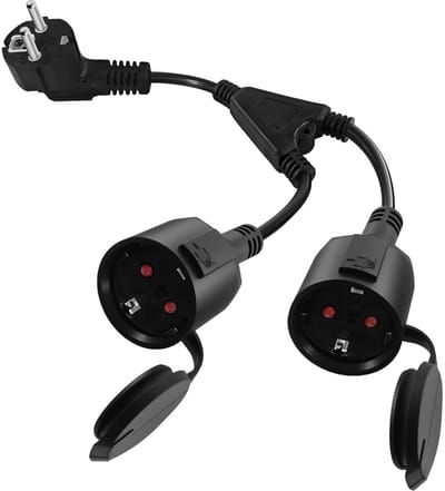 EXCITAT Stopcontact met dubbele stekker - met waterdichte afdekking - Dubbel stopcontact - Tweeweg-stopcontactadapter - Geschikt voor keuken, kantoor, thuis - 16A/250V
