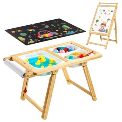 VEVOR Sensorische Tafel, 7-in-1 Kindertafel, Activiteitentafel/Schilderezel van Hout met Dubbelzijdig Schoolbord, Opbergdozen, Speelzand- & Watertafel, voor Kinderen van 3-6 Jaar