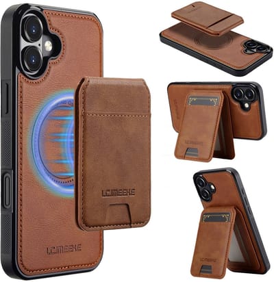 LC.IMEEKE Hoesje - Geschikt voor iPhone 17 Hoesje - LC.IMEEKE L3 - Leather Back Cover met Pasjeshouder - MagSafe Compatible - Bruin