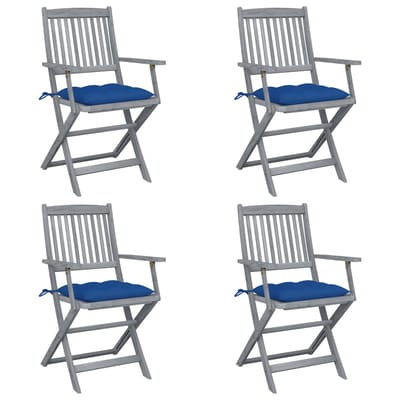 vidaXL - Set - van - 4 - klapstoelen - met - kussens, - gemaakt - van - massief - acaciahout.