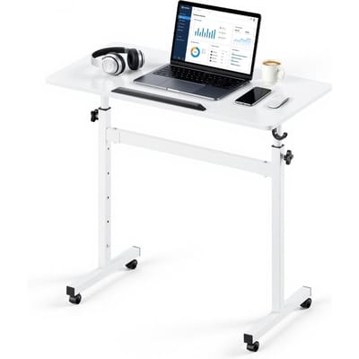 Staand Bureau, In hoogte Verstelbaar Mobiel Sta-Zit Bureau 360° Kantelbaar Bureaublad, 810 x 410 mm Klein Computer Zit-Sta Rolbaar Werkstation met Haak,
