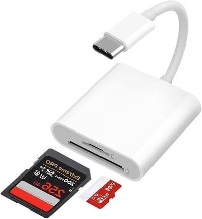 USB-C Kaartlezer - Geheugenkaart Adapter - Bestanden Overzetten - Dubbele Kaartslots - Tot 1TB - Wit