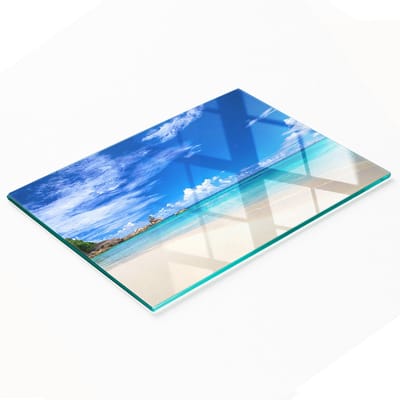 Glazen serveerplank met tropische strandafbeelding 80x52 cm