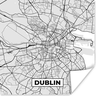 Poster Dublin - Stadskaart - Zwart Wit - Plattegrond - Kaart - 100x100 cm XXL