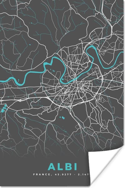 Poster Albi - Frankrijk - Kaart - Plattegrond - Stadskaart - 120x180 cm XXL