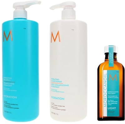 Moroccanoil Hydrating Trio Kit - Shampoo 1000ml Conditioner 1000ml & Hair Light Treatment Oil 100ml