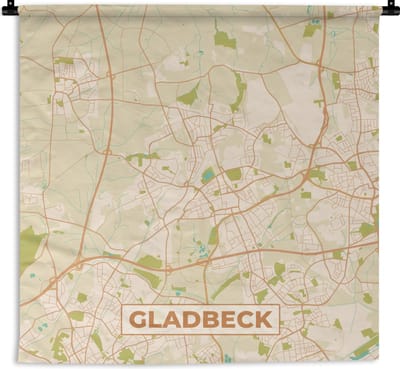 Wandkleed - Wanddoek - Stadskaart - Gladbeck - Vintage - Kaart - Plattegrond - 180x180 cm - Wandtapijt