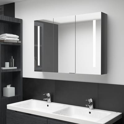 vidaXL - Badkamerkast - met - spiegel - en - LED - 89x14x62 - cm - glanzend - grijs