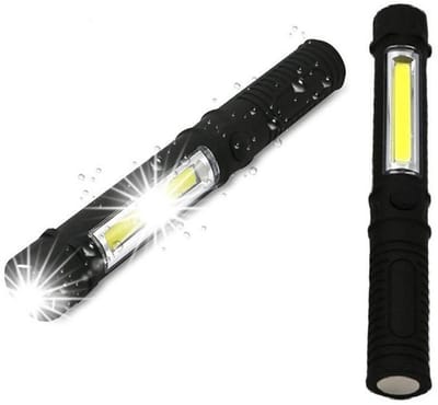 TLVX 2 stuks LED Werklamp Magnetisch Inclusief AAA Batterijen - Inspectielamp - Zaklamp Waterproof - Fel Licht - Werkplaats Lamp Auto - Huis - Tuin - Keuken - LED COB Looplamp - Wit licht - Handige LED lamp met Kleding Clip